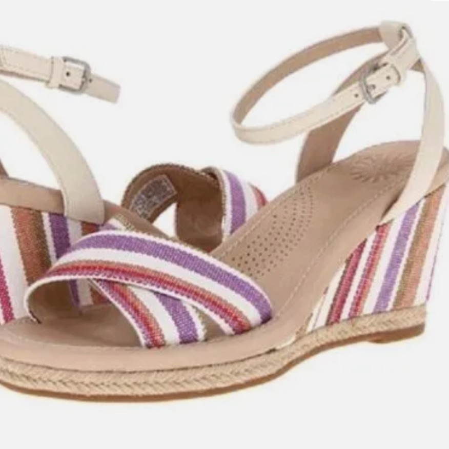 Ugg Women’s 8 1/2 Nyssa Canvas & Leather Striped Slingback Wedge Sandals